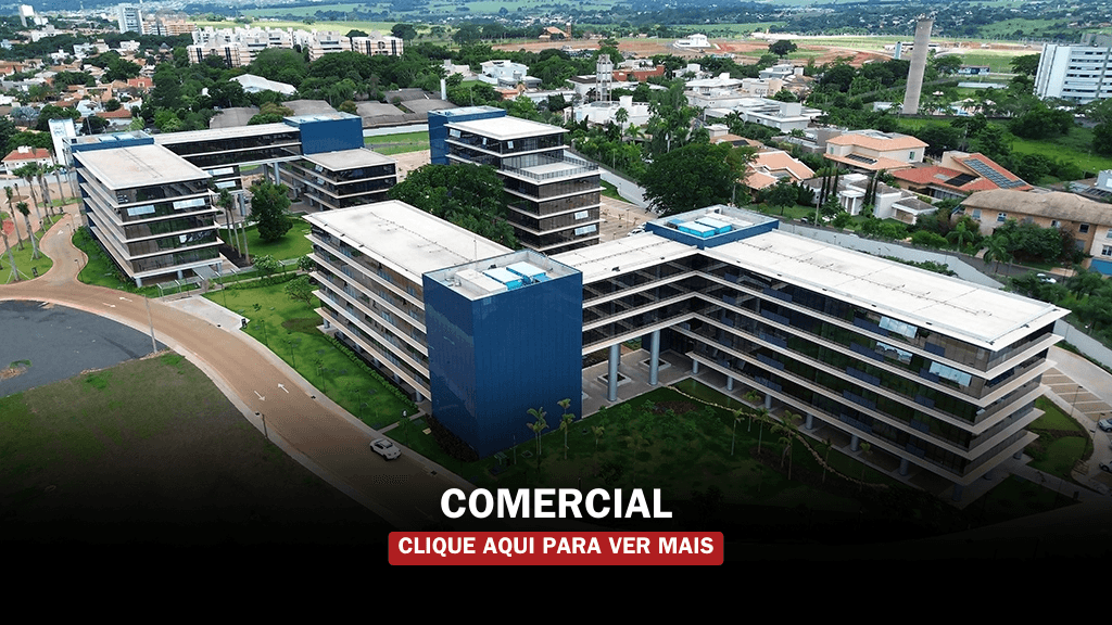Complexo Georgina Business Park finalizado, com fachada moderna e arquitetura elegante.