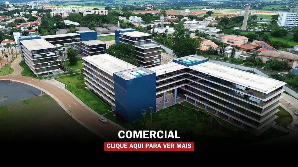 Complexo Georgina Business Park finalizado, com fachada moderna e arquitetura elegante.