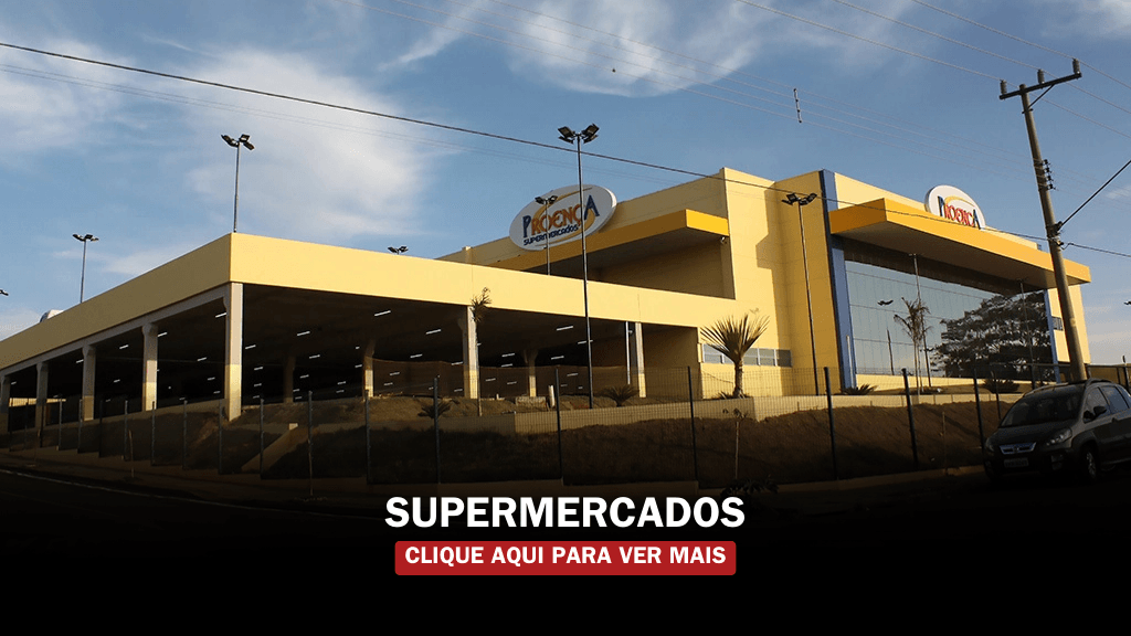 Estrutura pré-fabricada do Proença Supermercados em Catanduva, com pilares, vigas, lajes de piso, marquises, laje técnica, painéis de fechamento lateral, rampas e vigas, totalizando 13.769,20 m².